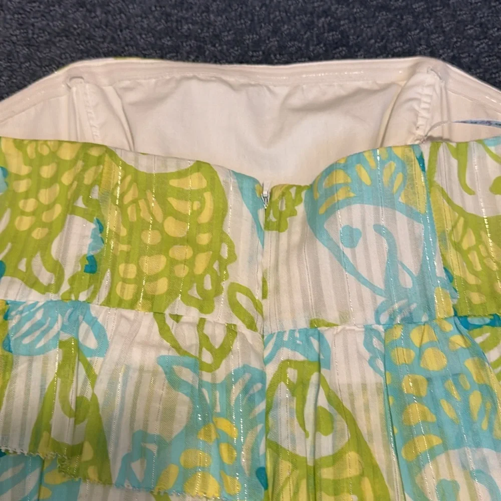 Lilly Pulitzer Green and Aqua Tiered Strapless Dress - Picture 5 of 6